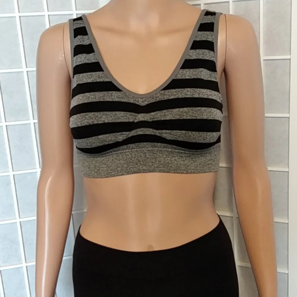 CMX Get‎ Moving Striped Sports Bra Tank Top Women's S M Gray Black